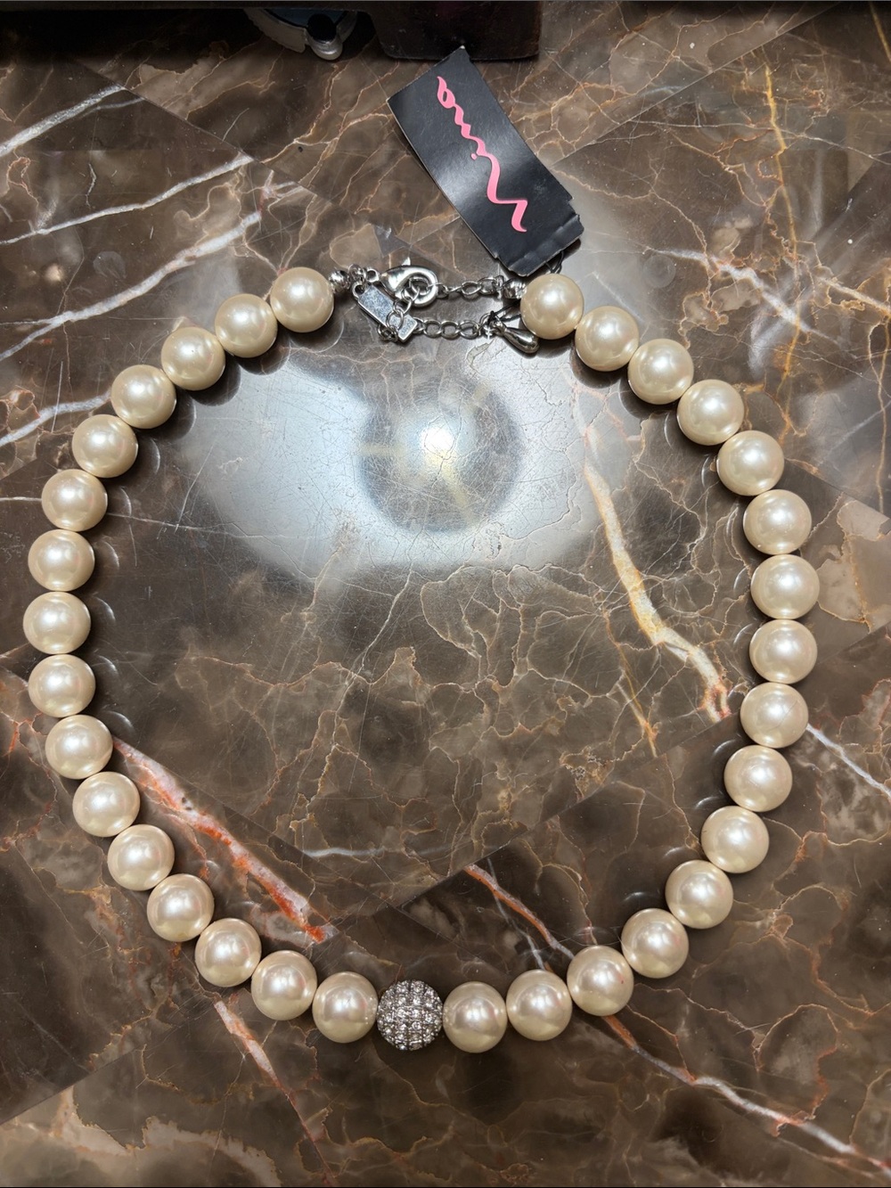 Nina Pearl Necklace with Crystal Pavé Accent - Cream